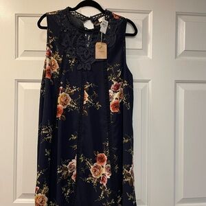 Umgee Navy Floral Lace Dress